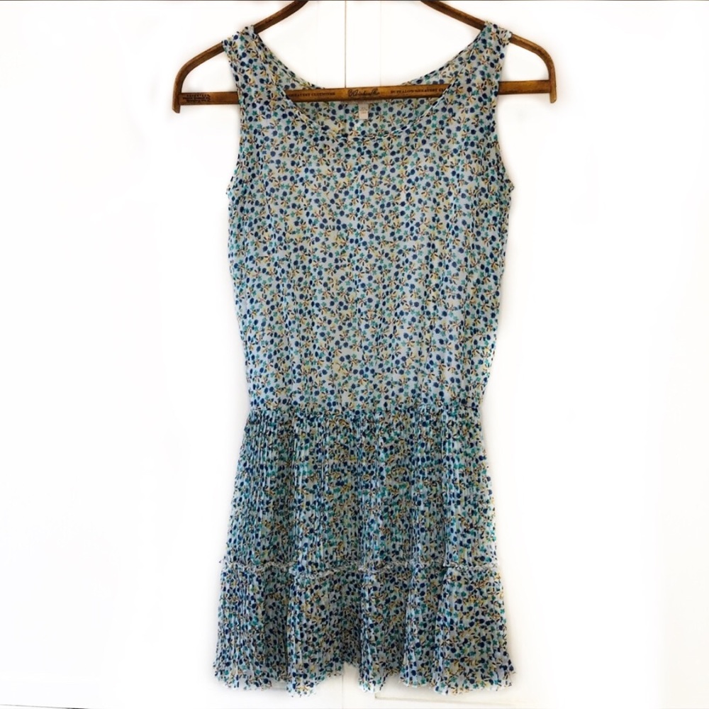 Silky sleeveless midi blue yellow green sundress